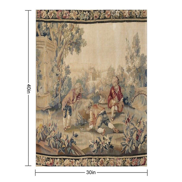Aubusson  Antique French Tapestry Print Throw Blanket