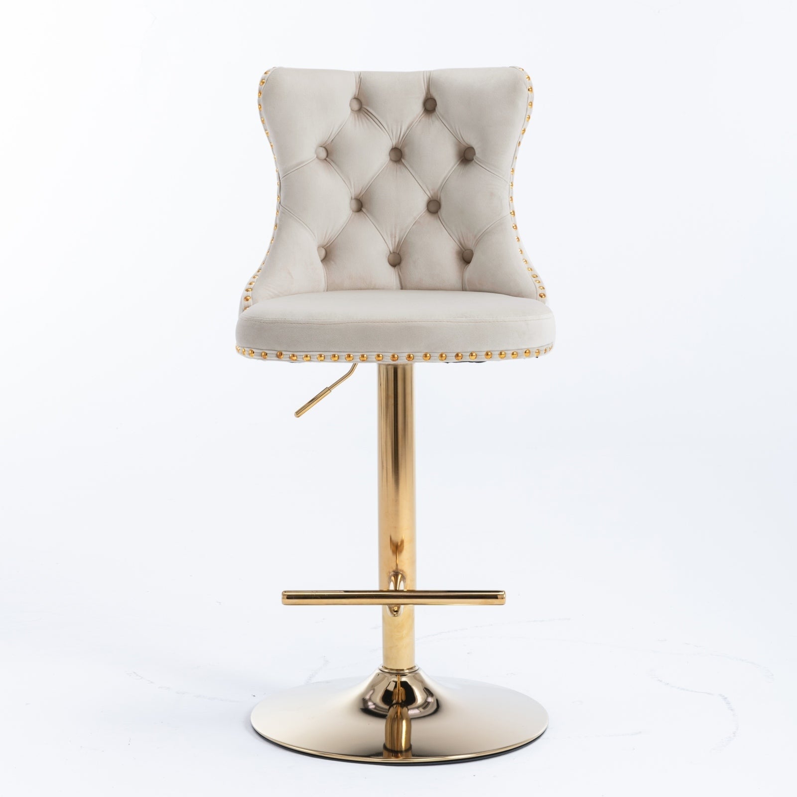 Golden Swivel Velvet Adjustable Barstools with Backs Upholstered Tufted for Home Pub