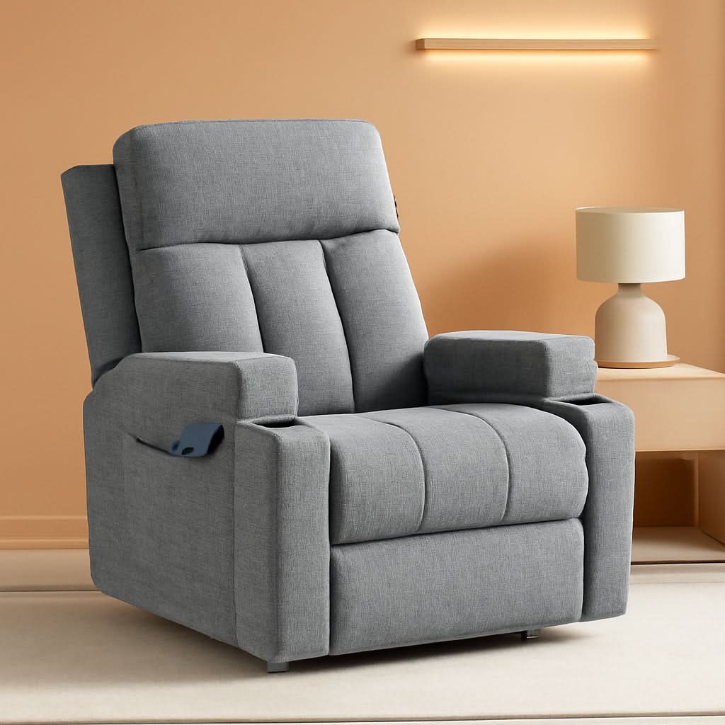 Light Grey Upholstered Manual Recliner With Massage