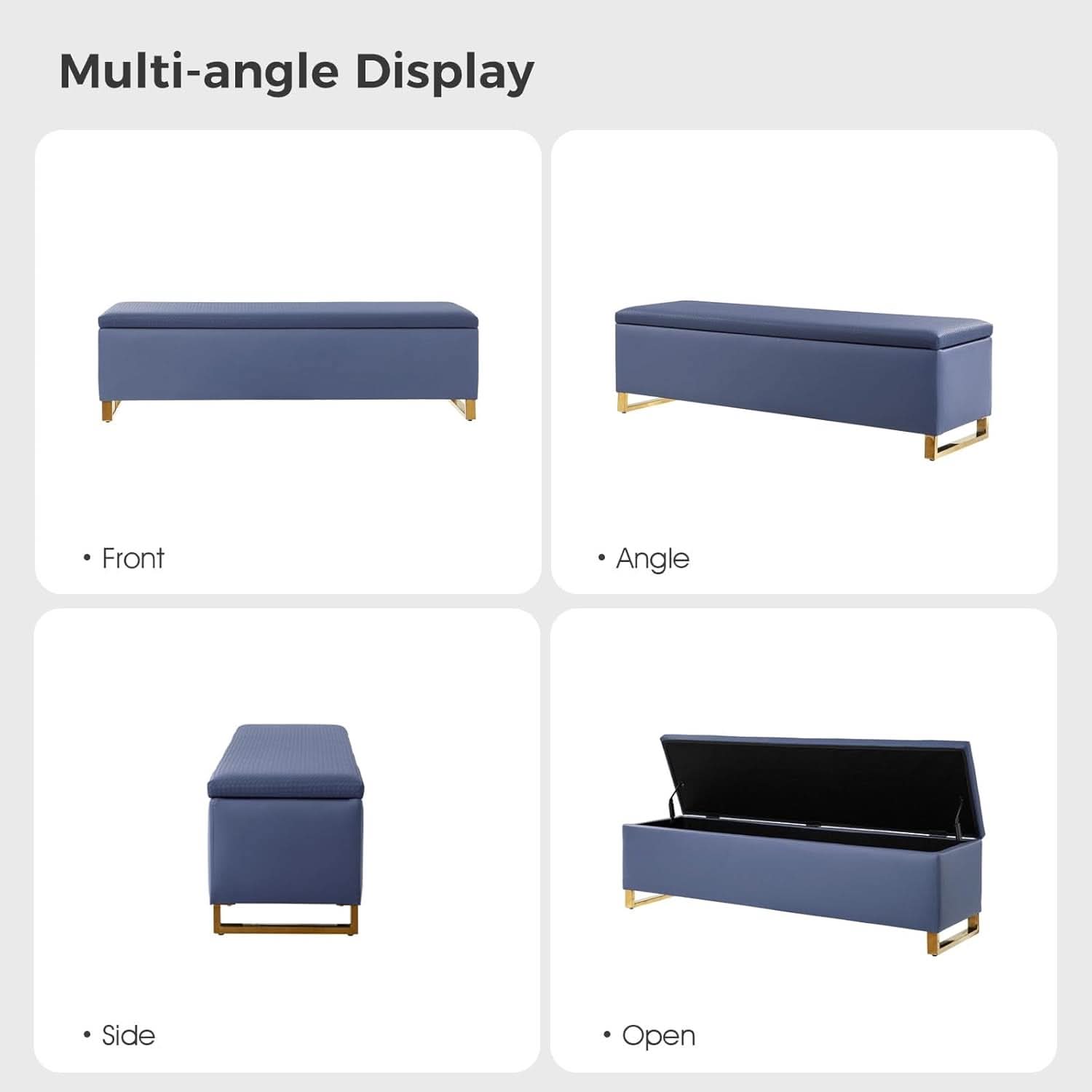 Navy Upholstered Storage Ottoman Bench With Hideaway