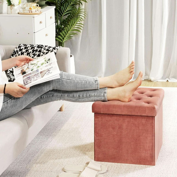 Warm Red Velvet Tufted Upholstered Storage Ottoman