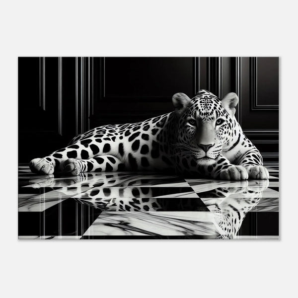 Leopard Canvas Art Print – Striking Design on Black & White Checkered Marble Floor