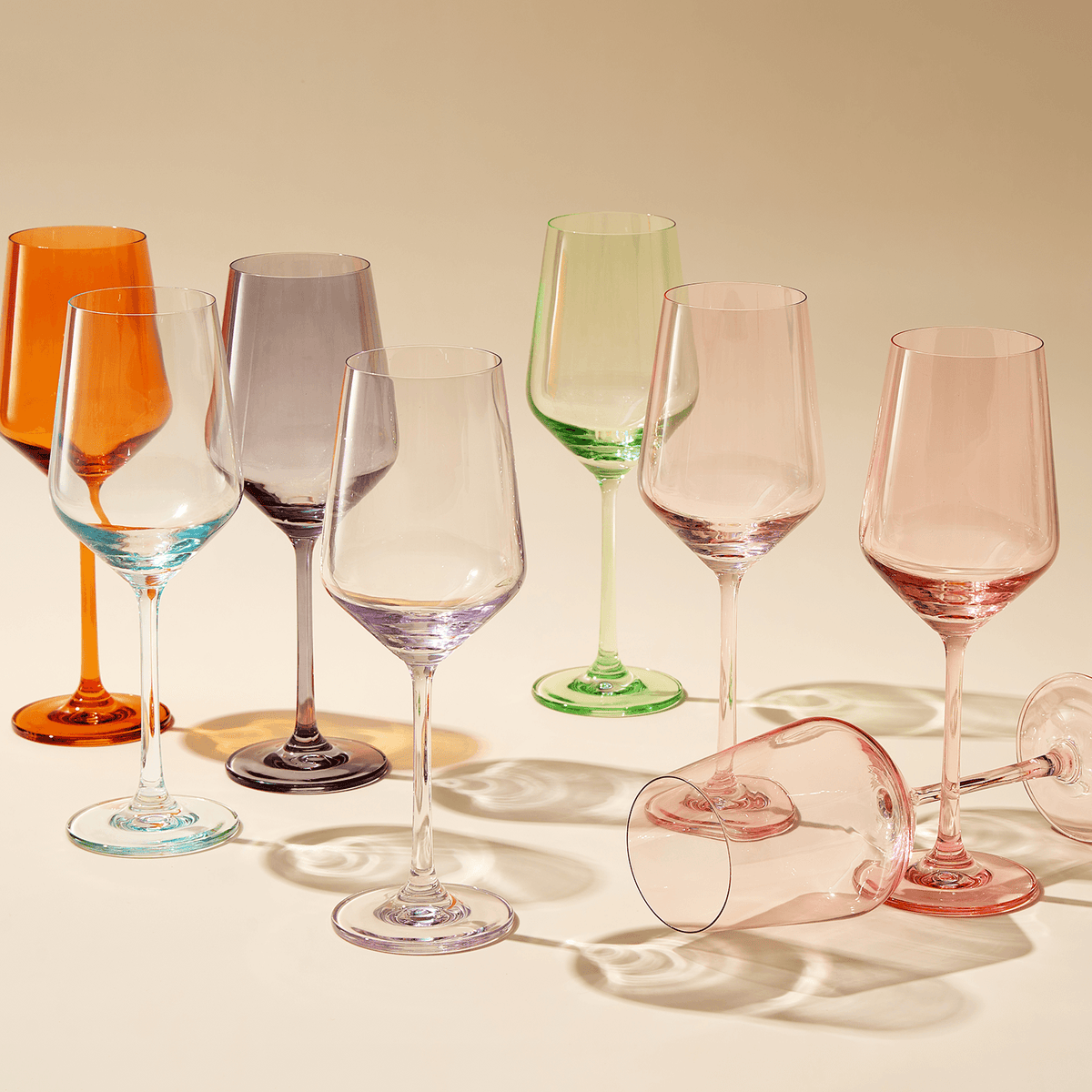 Rhea Stemmed Wine Glassware, Set of 6, Amber