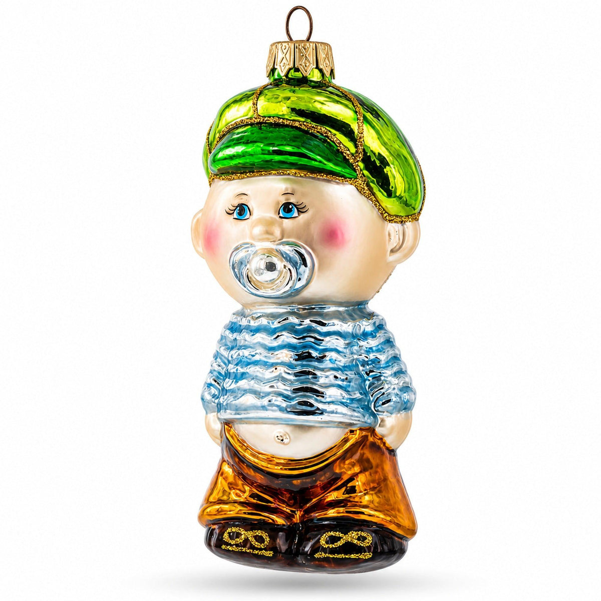 Toddler Boy With Pacifier Glass Christmas Ornament