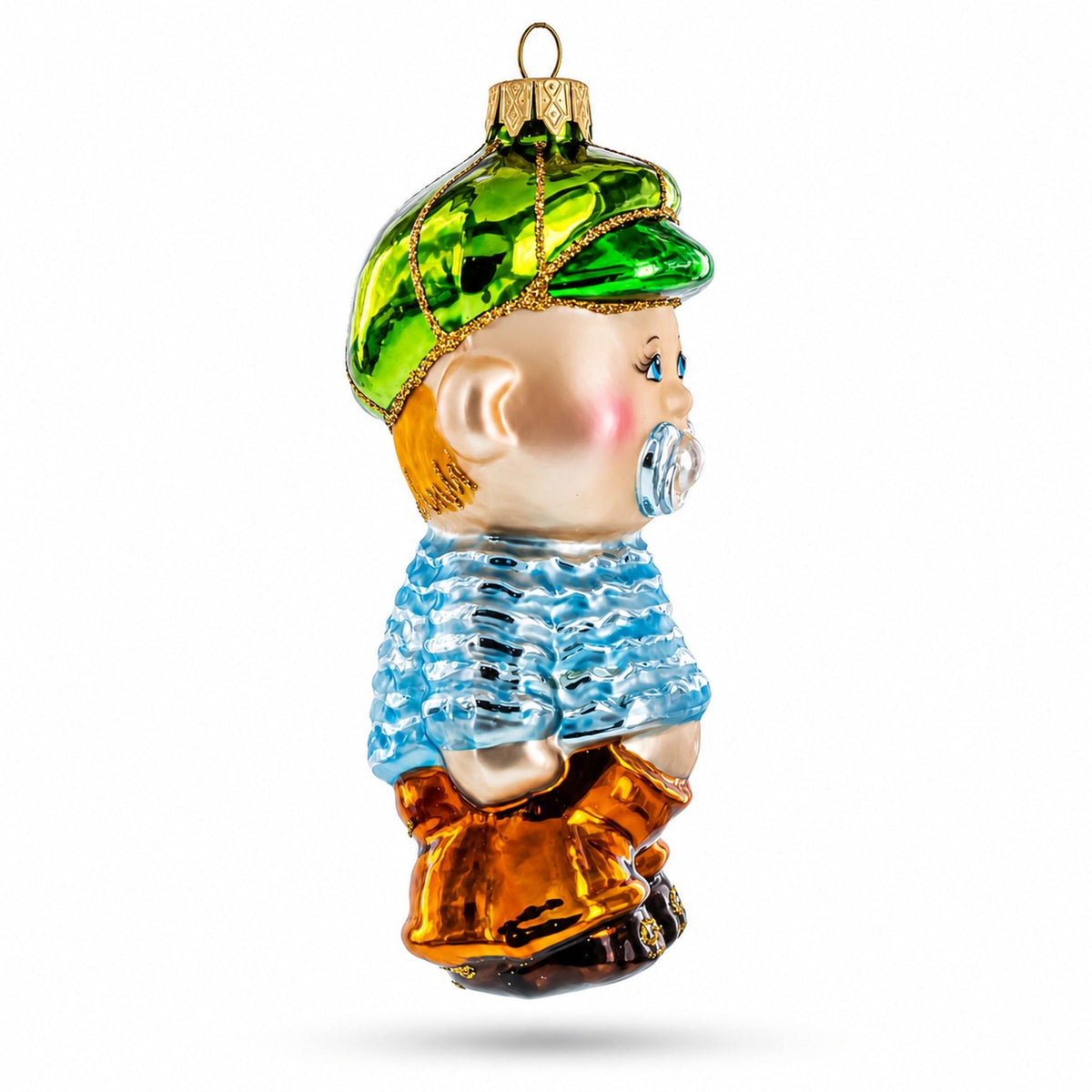 Toddler Boy With Pacifier Glass Christmas Ornament