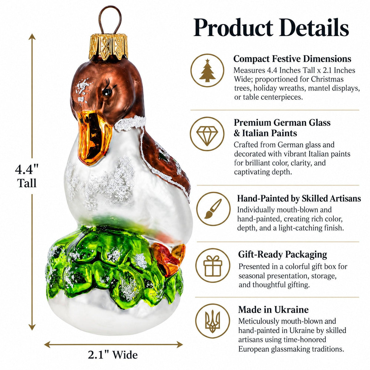 Brown Headed Duck on Grass Glass Christmas Ornament