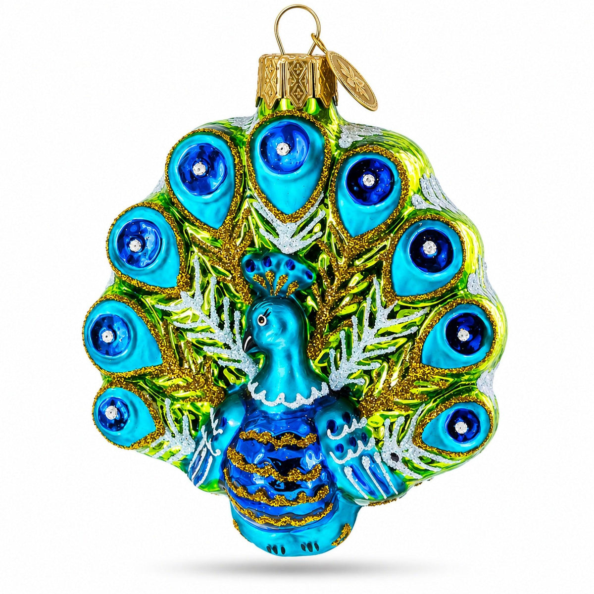 Festive Peacock Glass Christmas Ornament