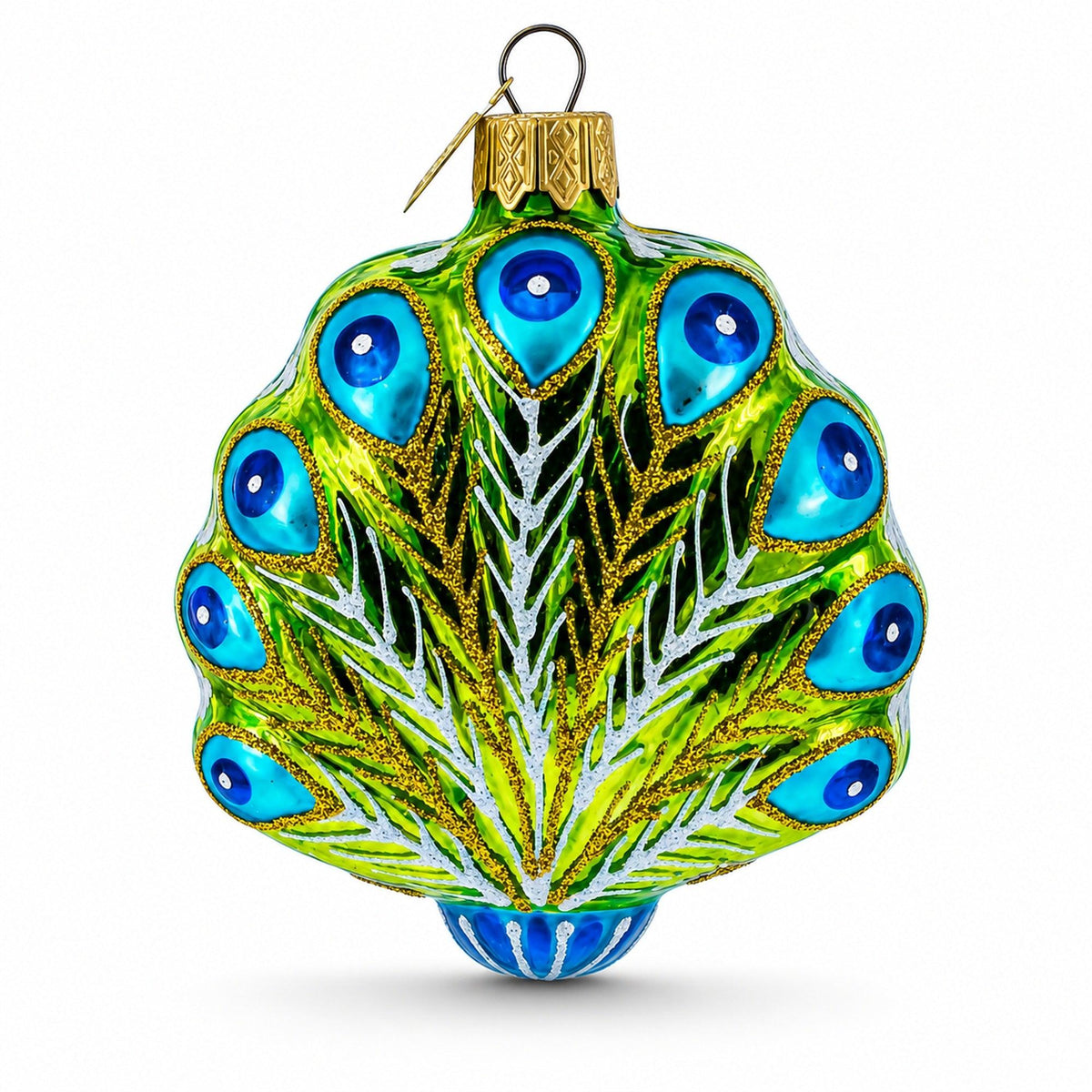 Festive Peacock Glass Christmas Ornament
