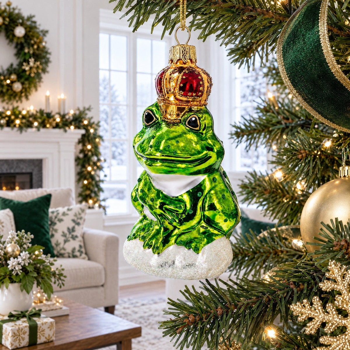 Royal Frog Glass Christmas Ornament