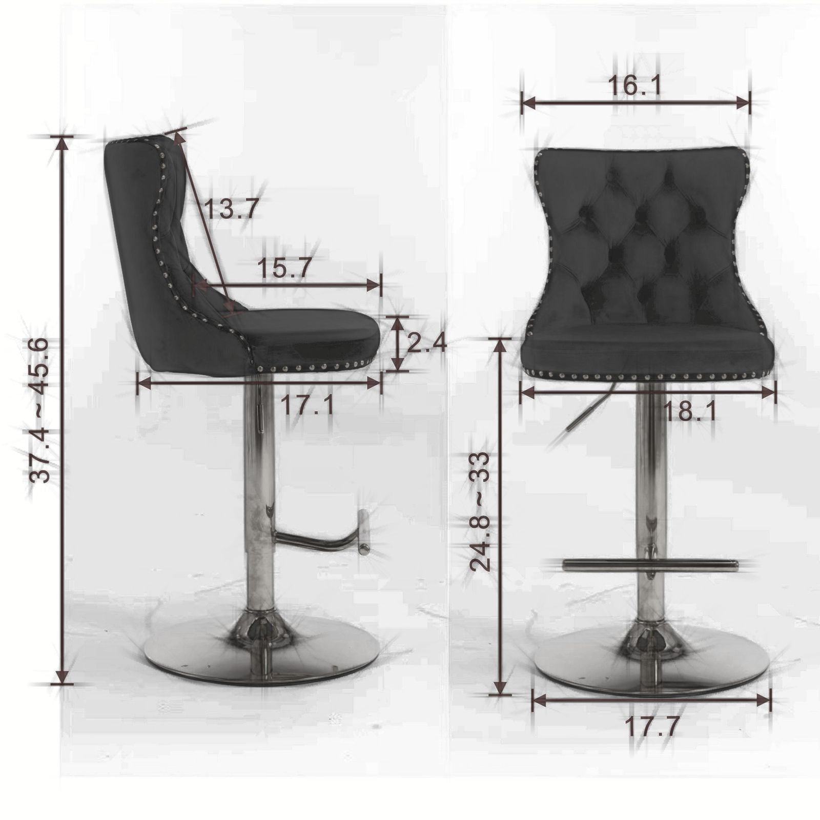 A&A Furniture,Golden Swivel Velvet Barstools Adjusatble Seat Height from 25-33 Inch, Modern Upholstered Bar Stools with Backs Comfortable Tufted for Home Pub and Kitchen Island(Black,Set of 2)