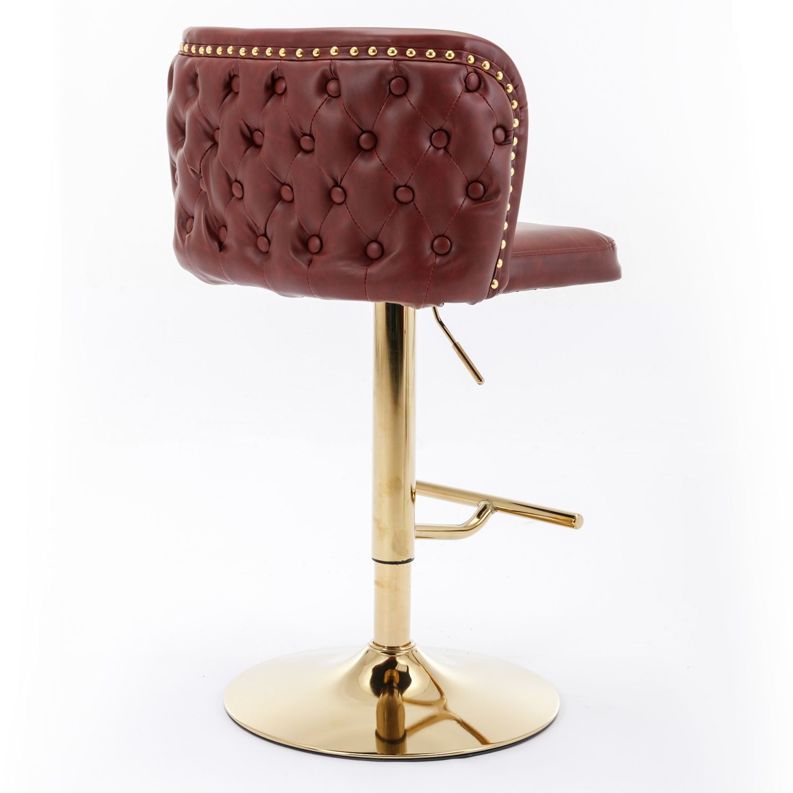 A&A Furniture,Swivel Barstools Adjusatble Seat Height, Modern PU Upholstered Bar Stools with the whole Back Tufted, for Home Pub and Kitchen Island(Wine Red, Burgundy, Set of 2)
