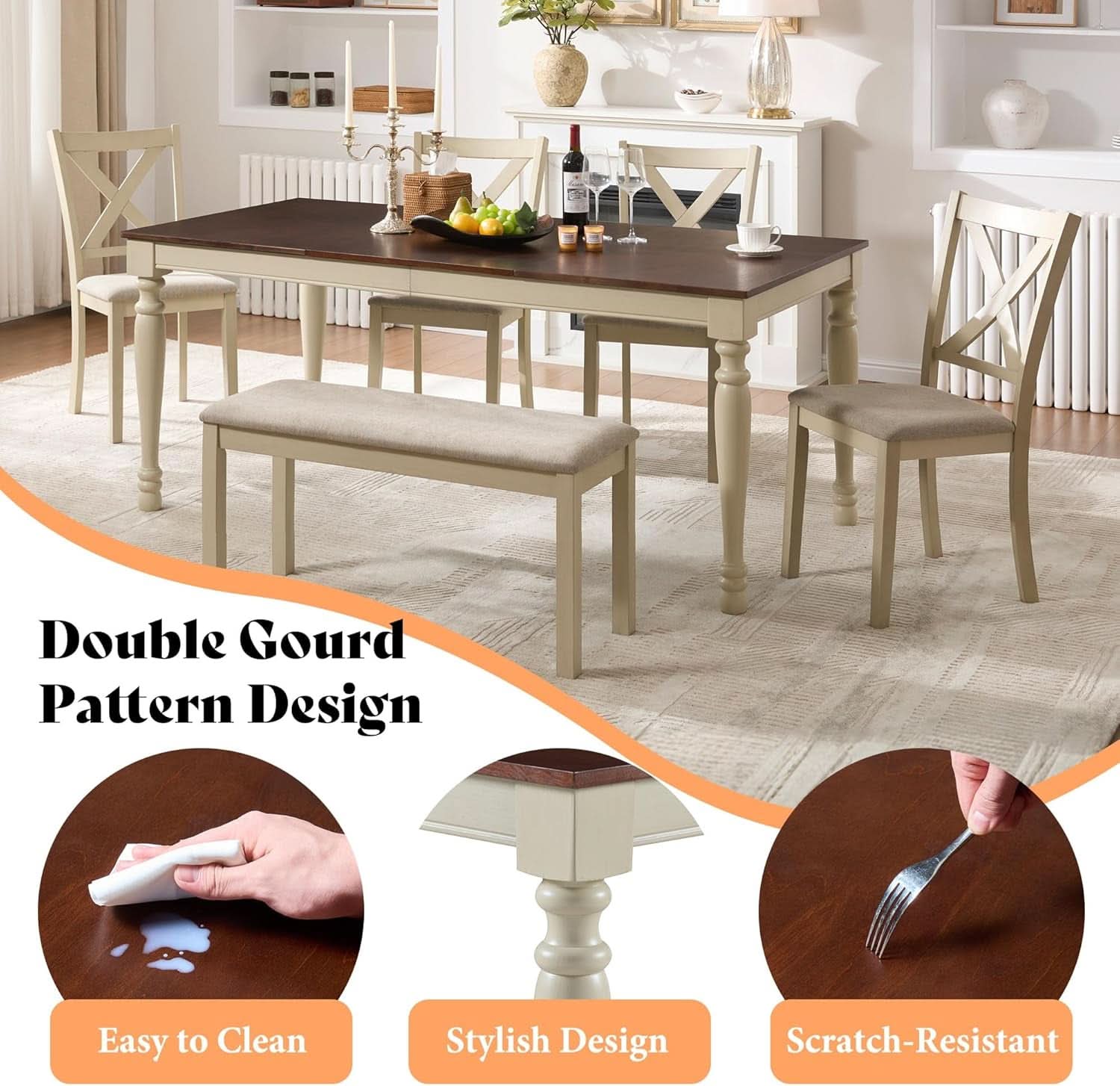 71 Inch Premium Solid Wood Dining Table Walnut Finish