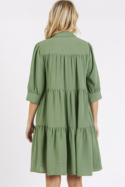 Button Detail Collared Neck Tiered Shirt Dress – Elegant Buttoned Shirt Dress with Tiered Design and Classic Collar
