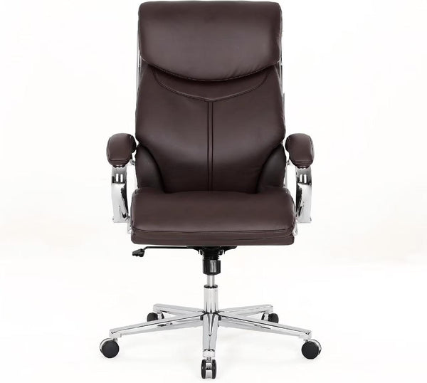 COLAMY High Back Executive Office Chair, PU Leather Computer Desk Chair with Extra Thick Padded Seat Cushion, Quiet Rubber Rolling Casters and Adjustable Tilt Tension for Home Workspace,Brown