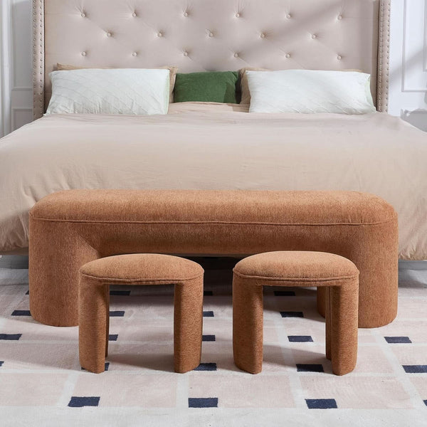Brown Upholstered 53Inches Storage Ottoman Bench Stools