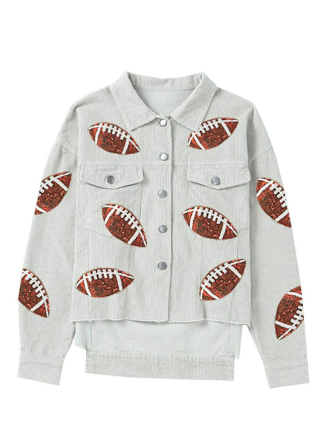 Football Sequin Button Up Dropped Shoulder Jacket for Women