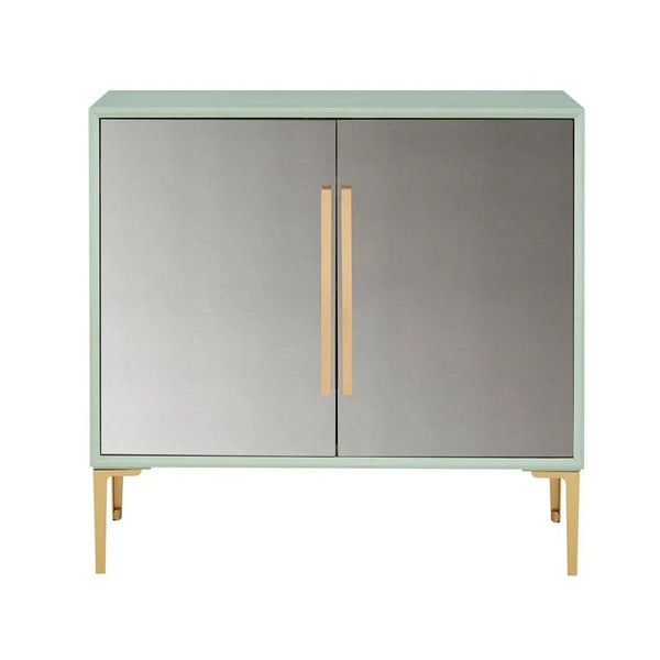 Curry 2 Door Accent Cabinet - Pale Mint Green with Distressed Mirror Doors and Gold Hardware - Gifts for You 'n Me