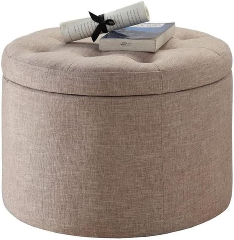 Round Shoe Ottoman Tan Fabric 12 Compartment Storage