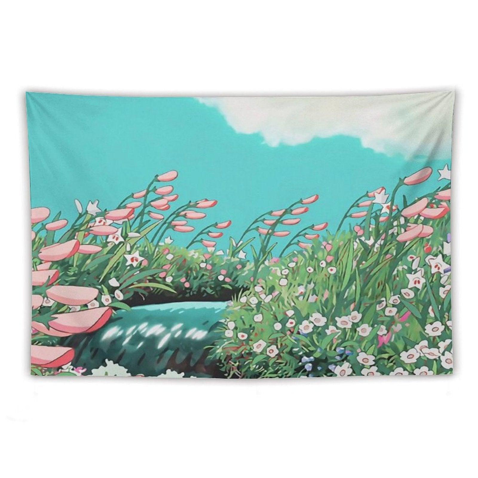 Anime Flowers in The River Scenery Tapestry