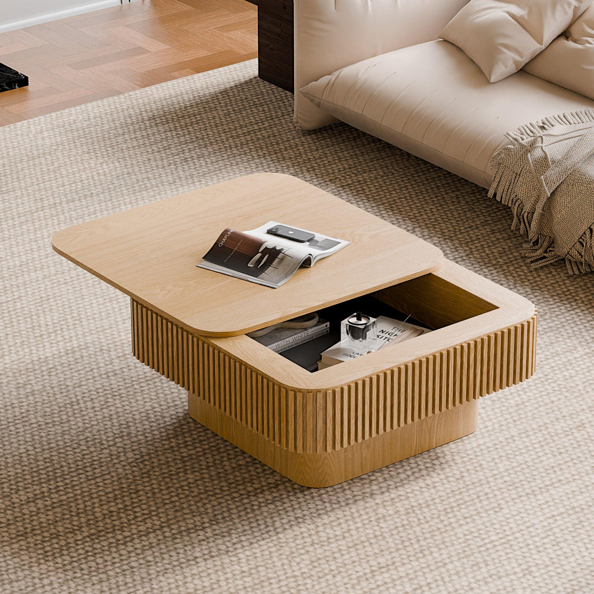 Modern Square Coffee Table with Hidden Storage