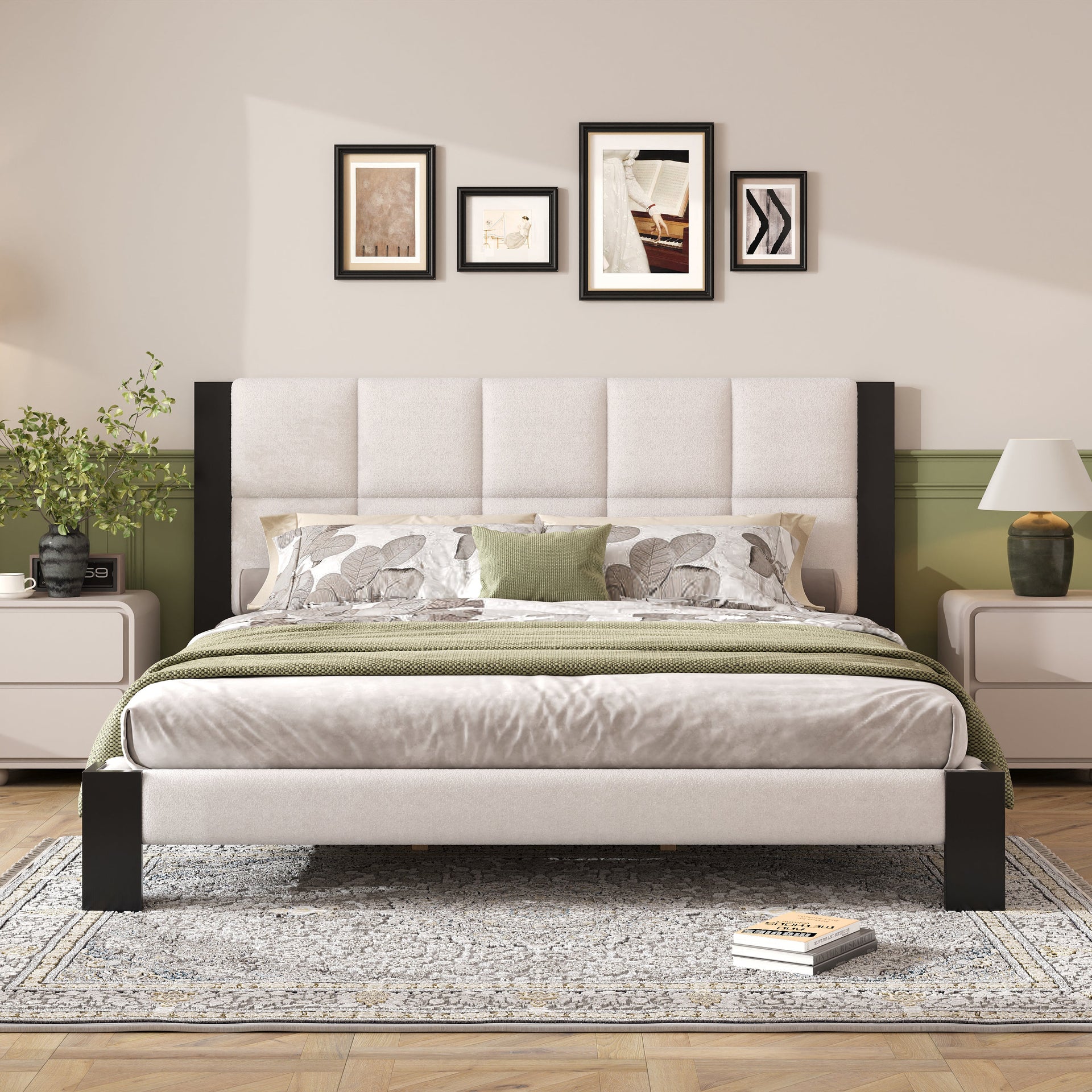 Boucle Cal King Bed Frame with Cube Headboard