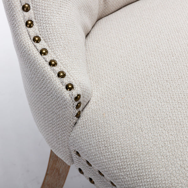 Nikki Collection Modern Tufted Solid Wood Flax Upholstered Dining Chair Nailhead Trim Set