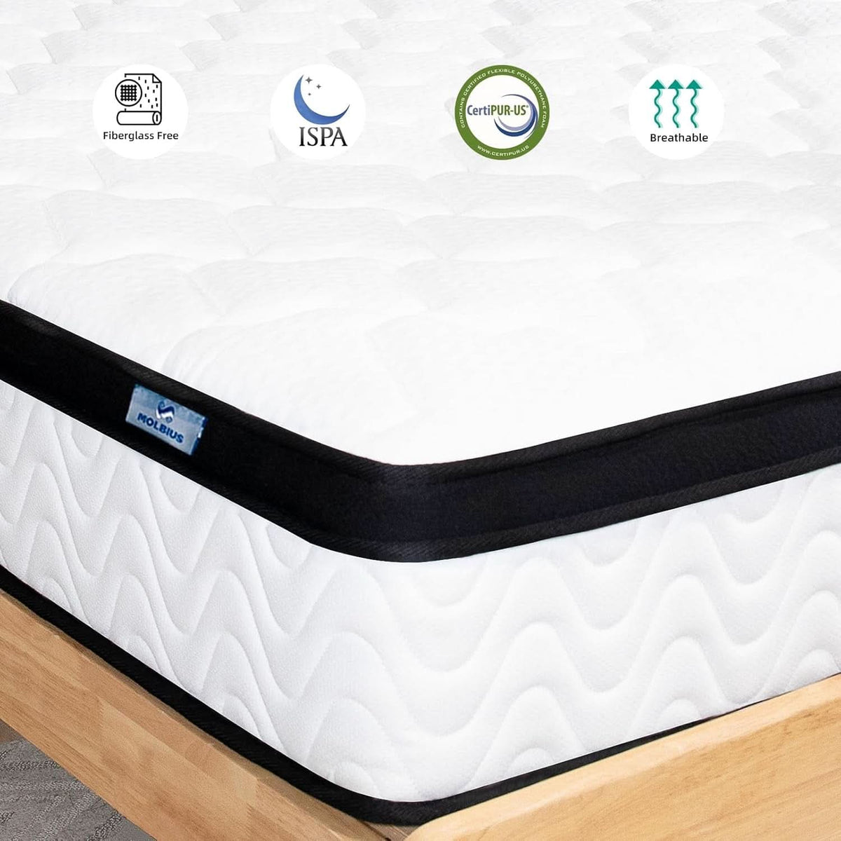 Full Size 10 Inch Hybrid Mattress Fiberglass Free Breathable