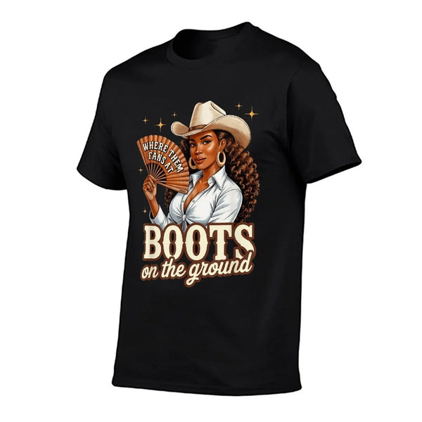Boots On Ground Juneteenth Cowgirl Western Rodeo Black Women  Easy-care T-Shirt