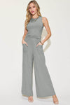 Basic Bae Full Size Ribbed Tank and Wide Leg Pants Set - Gray / L