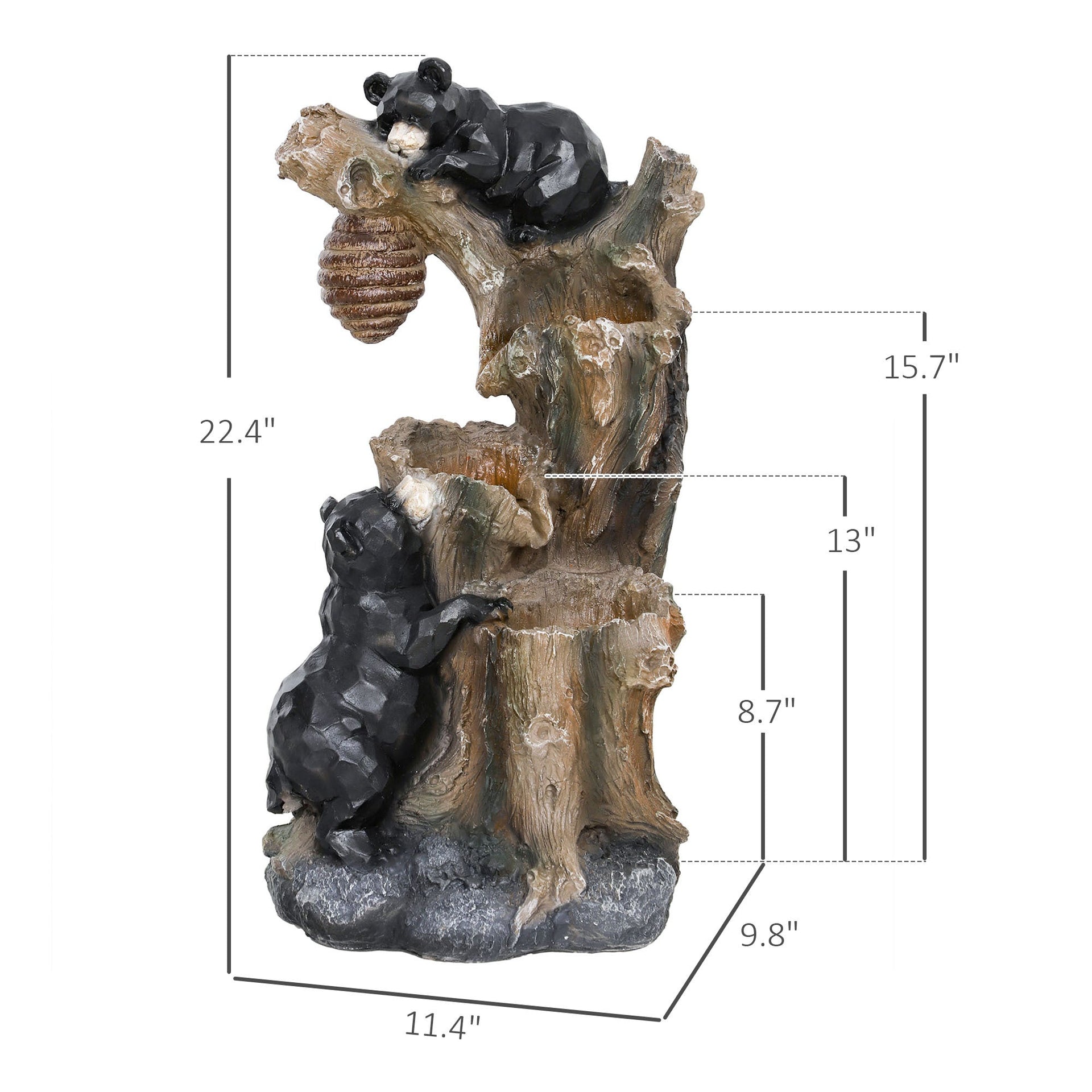 Resin Bear and Beehive 3 Tier Outdoor Fountain 22 Inch