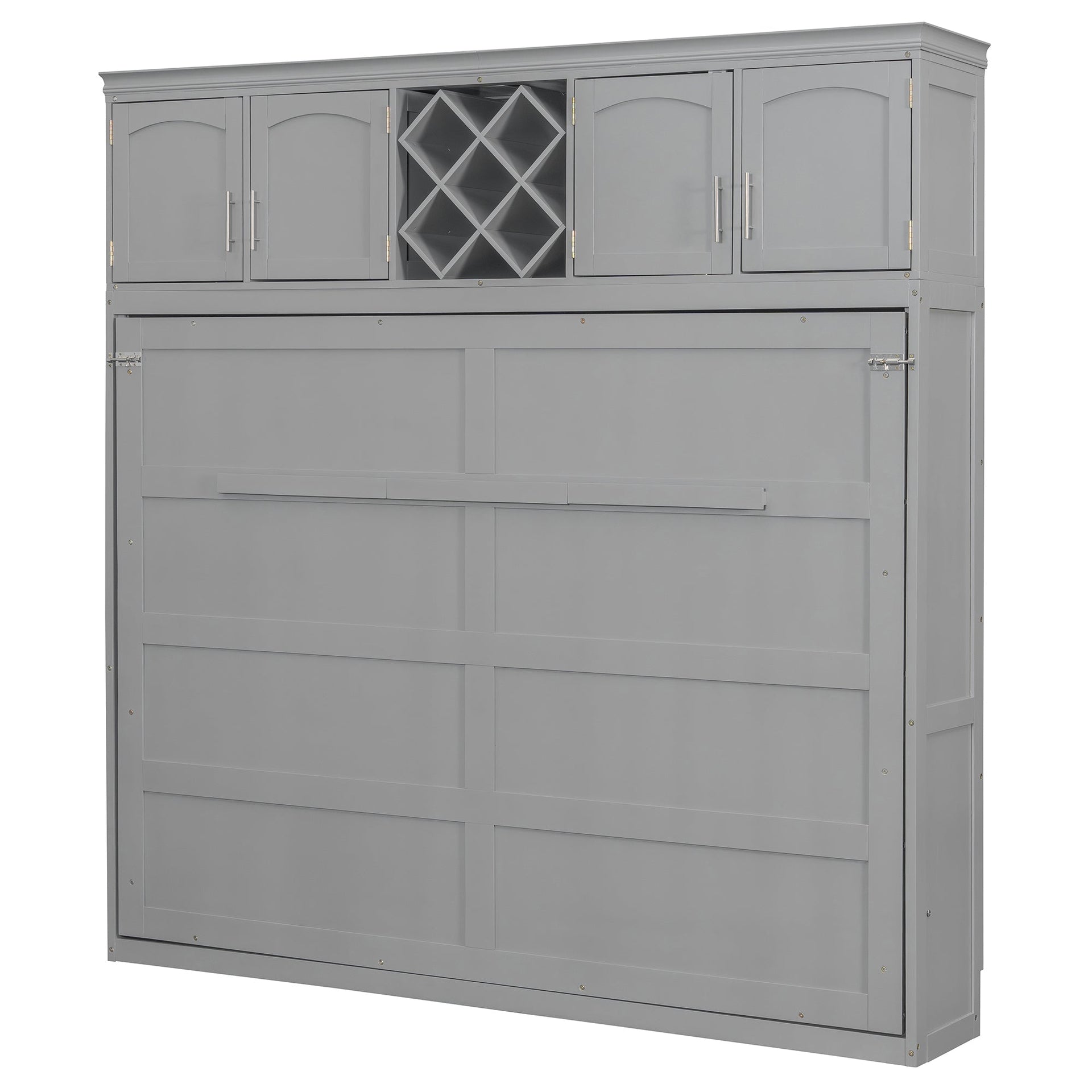 Queen Size Murphy Bed Wall Bed with Top Cabinets & Wine Rack ,Gray(OLD SKU:LP000879AAE)