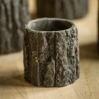 Round Concrete Pot with Bark Motif