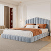 Velvet Upholstered Queen Bed Frame with Shell-Shaped Headboard