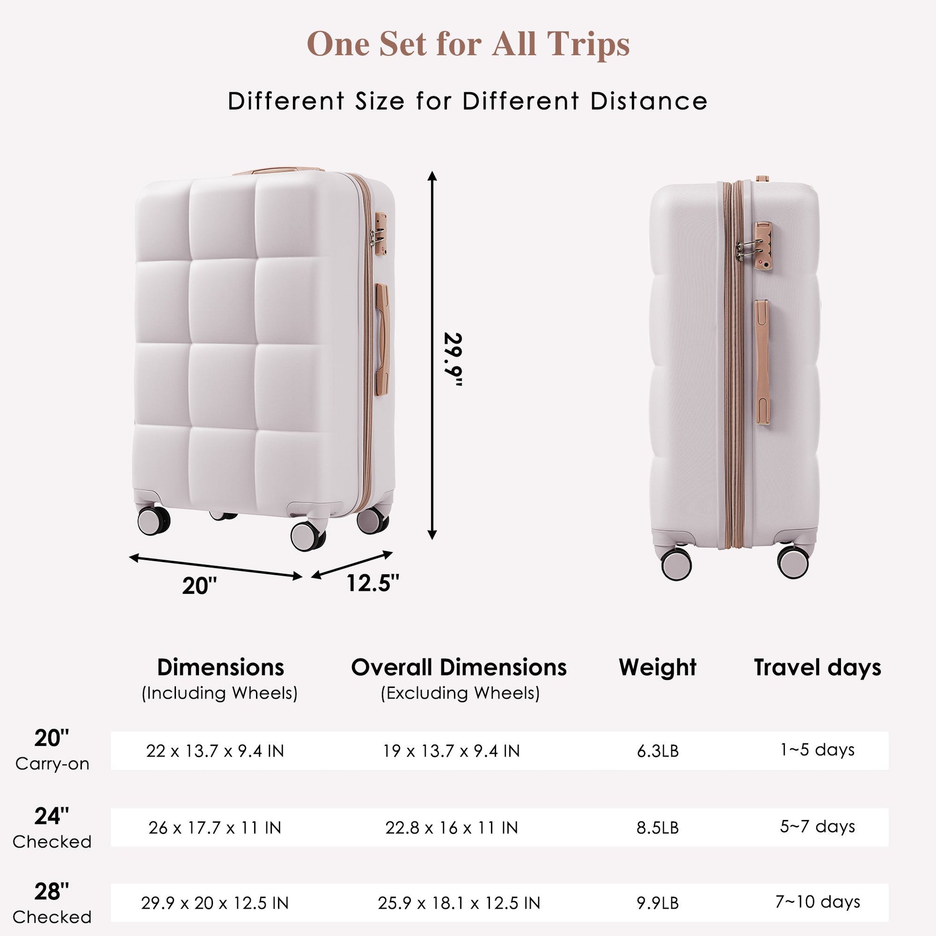 Luggage Sets 4 Piece, 20-inch with USB Port, Expandable ABS Durable Suitcase with Travel Bag,  Cup Holder, ABS Hard Shell Luggage with Spinner Wheels, light grey