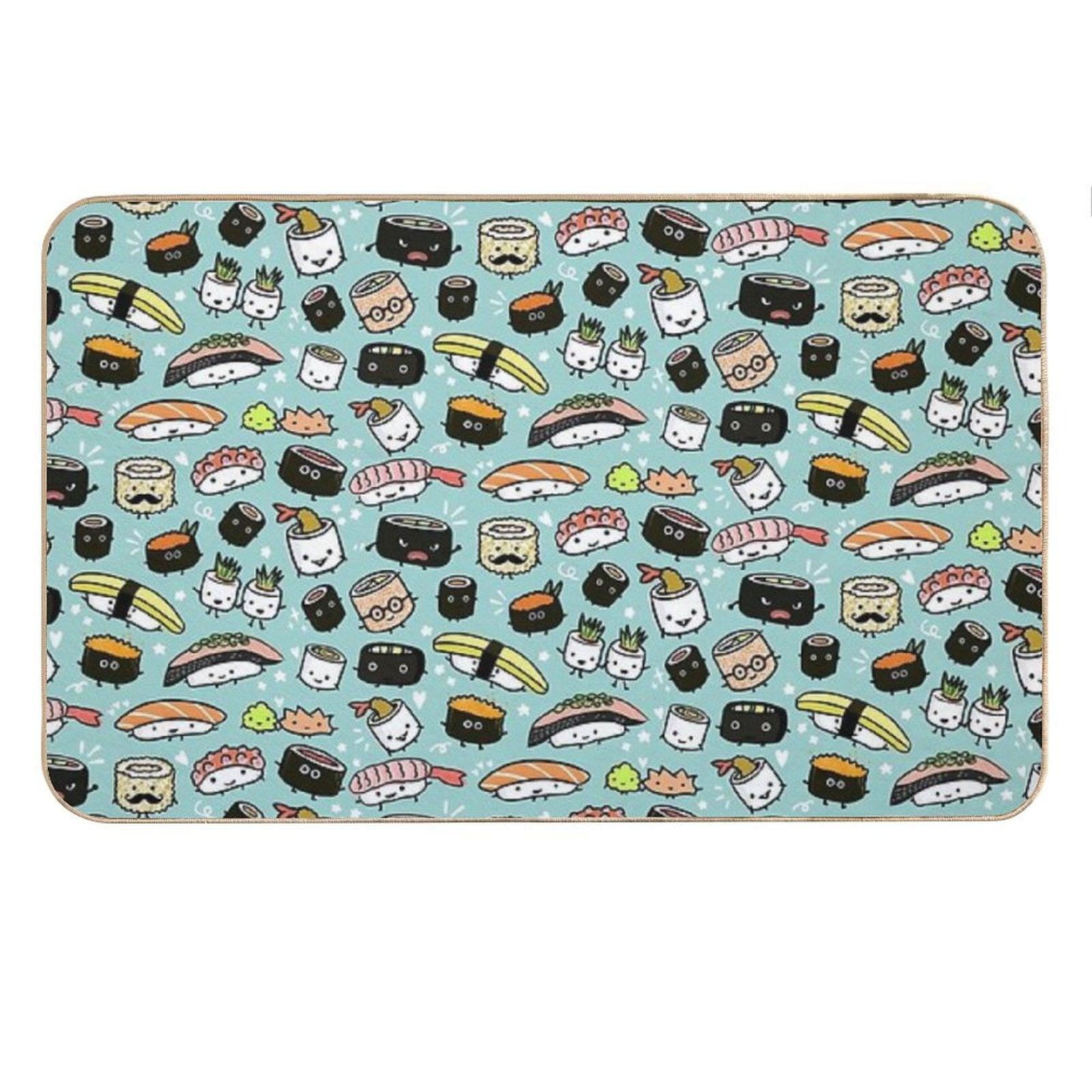 Cute Sushi Pattern  Kawaii Sushi Characters Bath Mat