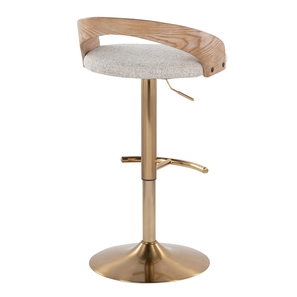 Modern White Upholstered Adjustable Bar Stools with Gold Base – 360° Swivel, Set of 3