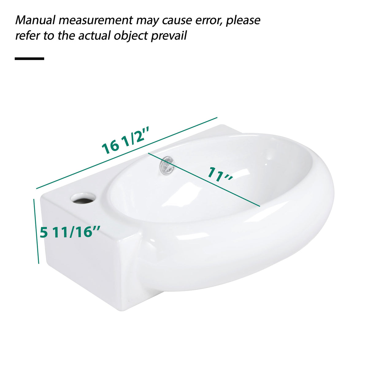 16.5x11 Inch Wall-Mounted Bathroom Sink