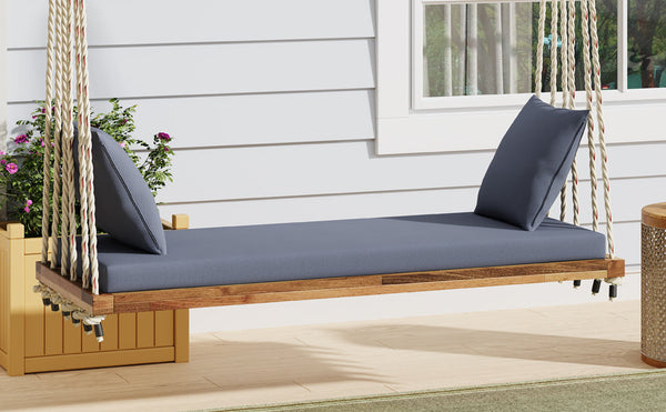 Patio Wooden Swing Chair Hanging Porch Swing Bench with Cushion & Pillows