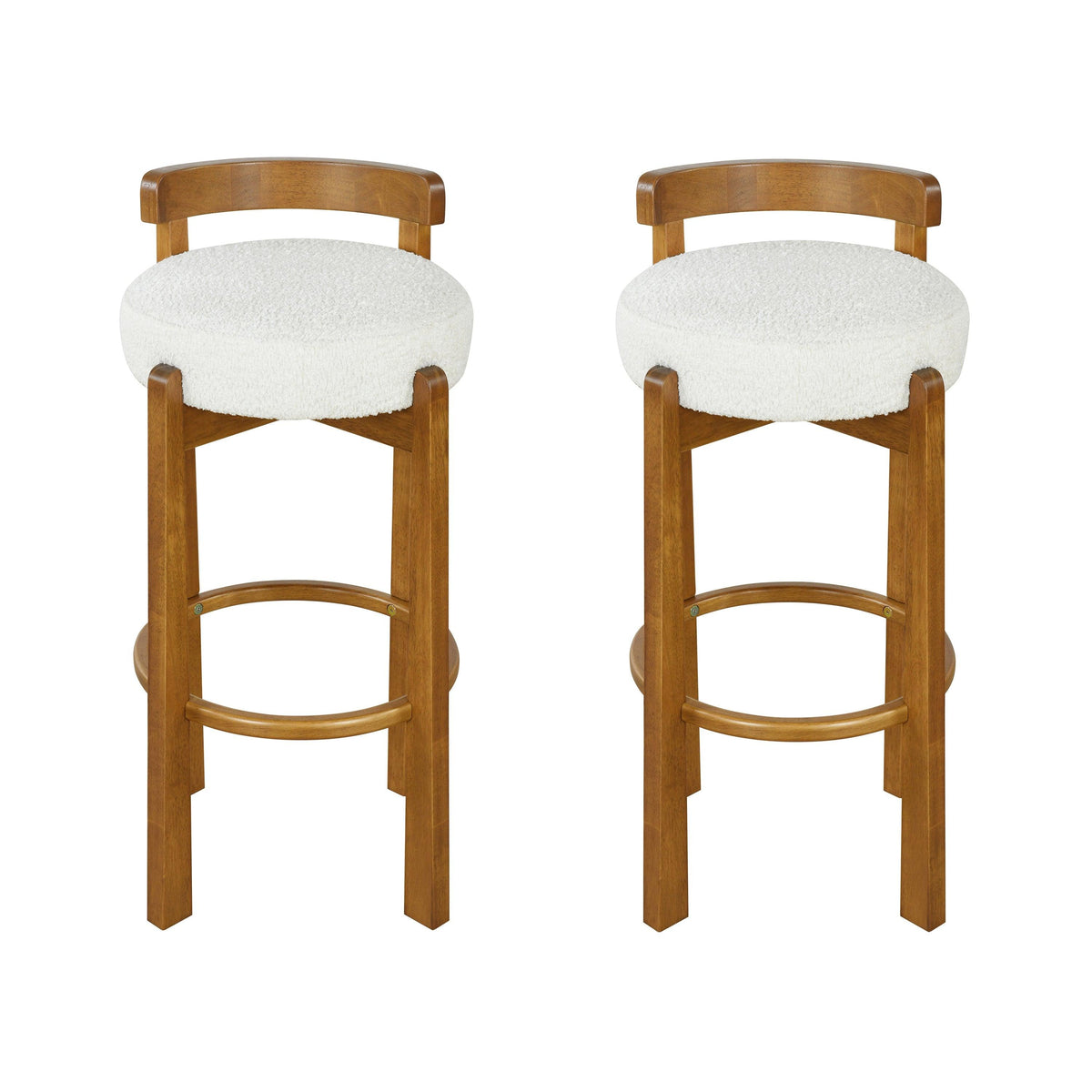 Walnut Wood Bar Stools with White Upholstered Seats – Modern Counter Stools (Set of 2)
