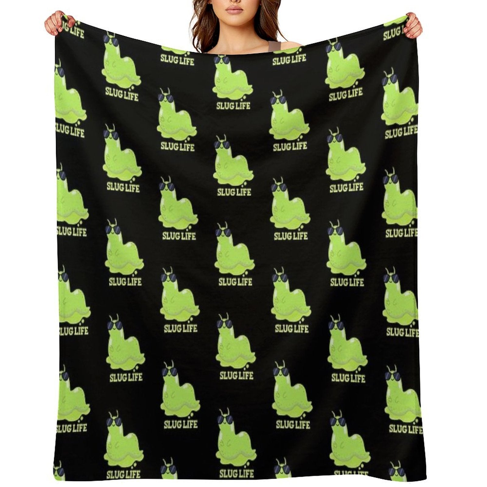 Slug Life Funny Green Slug Puns (Dark BG) Machine-washable Throw Blanket
