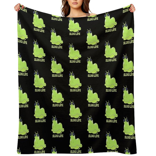 Slug Life Funny Green Slug Puns (Dark BG) Machine-washable Throw Blanket