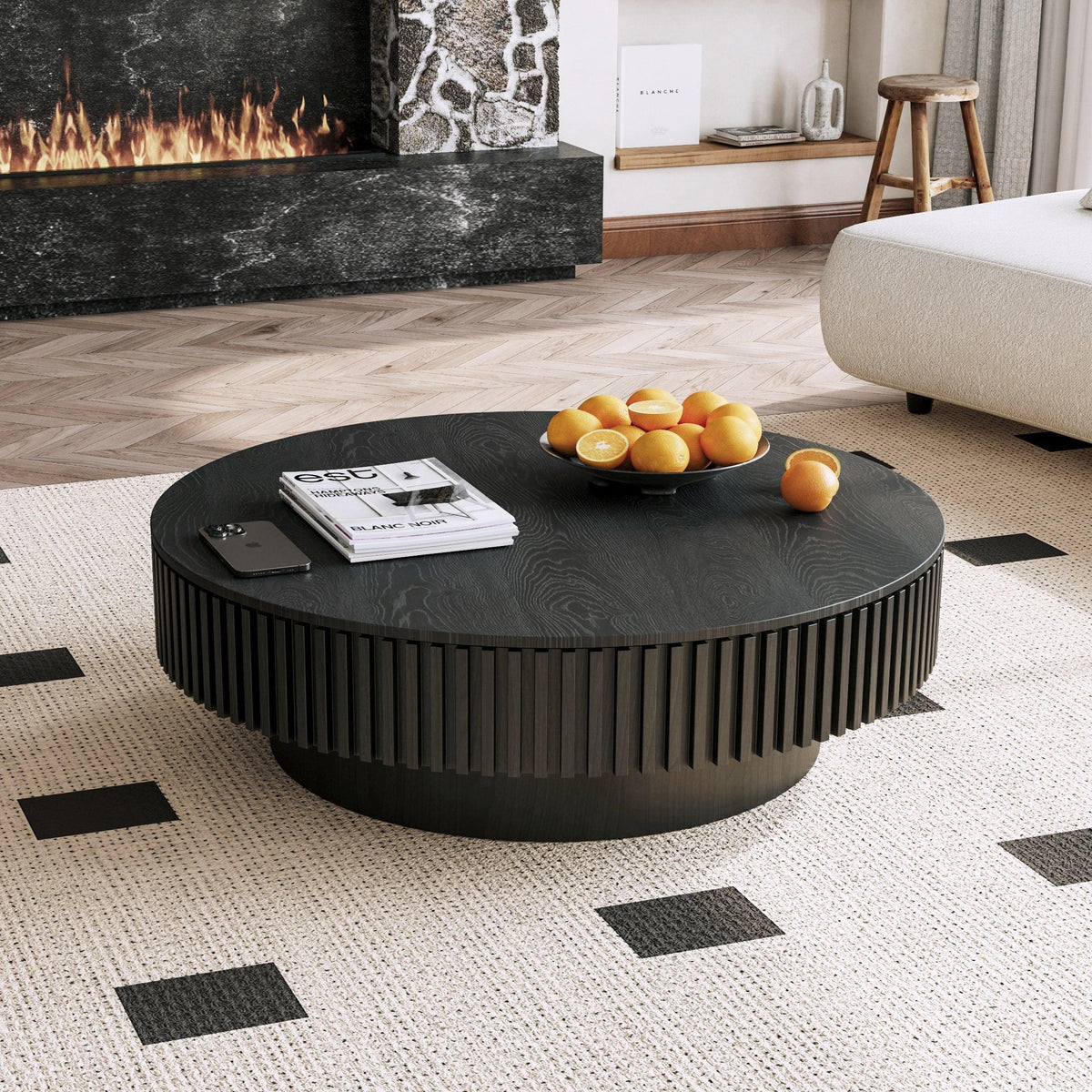 Modern Black Round Mushroom Coffee Table with Hidden Storage