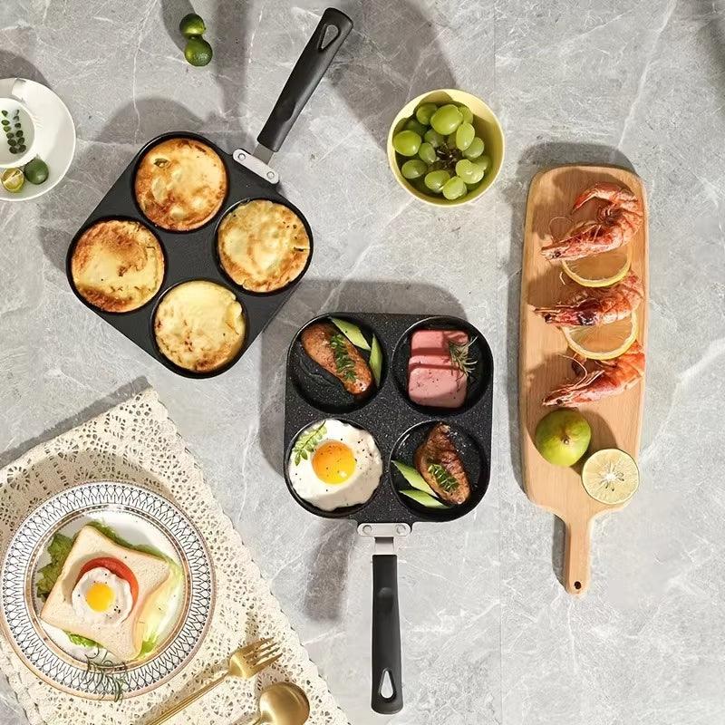 Multi Functional 4 Hole Frying Pan Non Stick Breakfast Burger Egg Pancake Maker Medical Stone Four Hole Omelet Pan