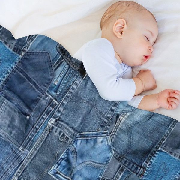 Photograph of Blue Denim Jeans Pocket Patchwork ONLY - Not Real Plush Throw Blanket
