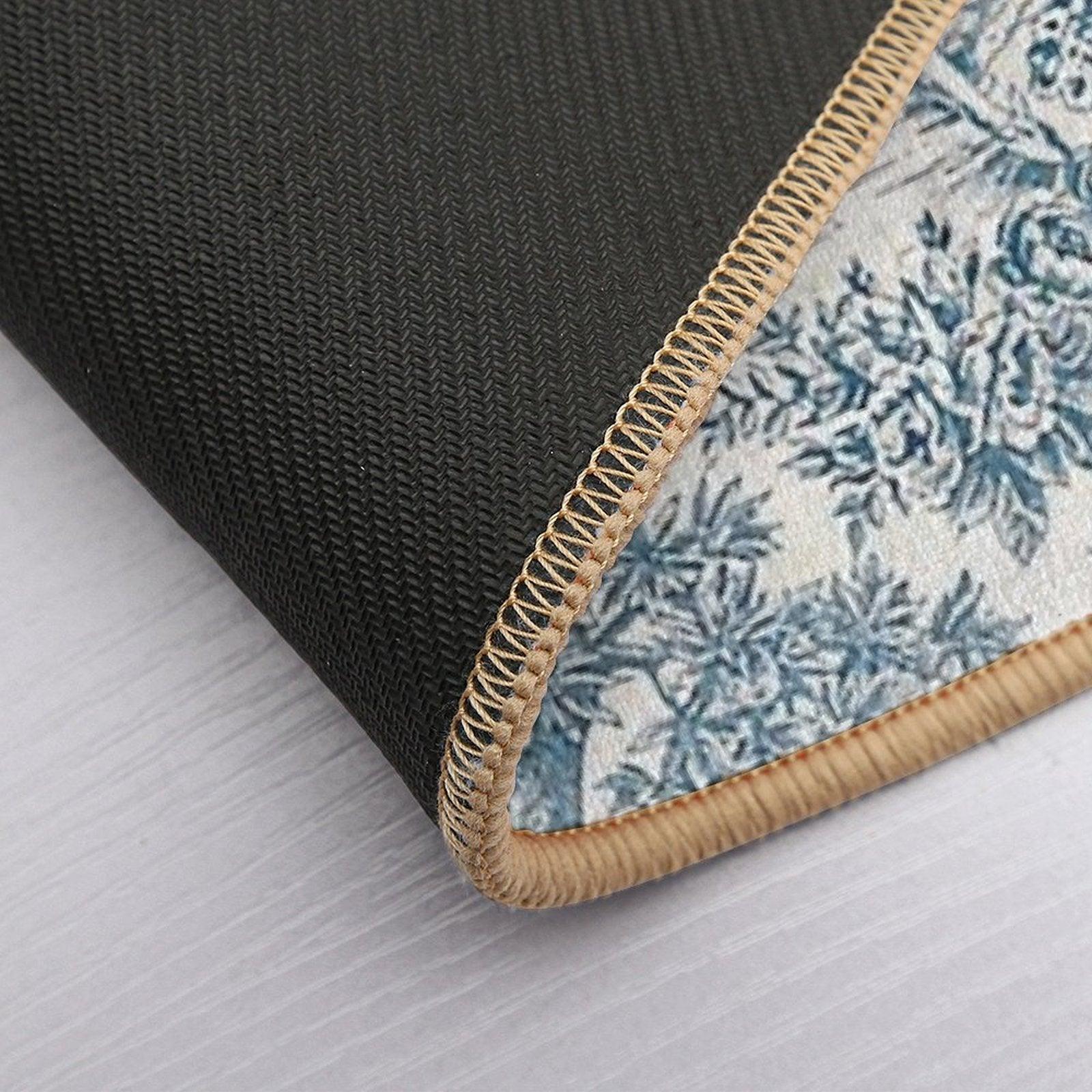 Powder Blue Romantic Flowers French Toile Design Bath Mat