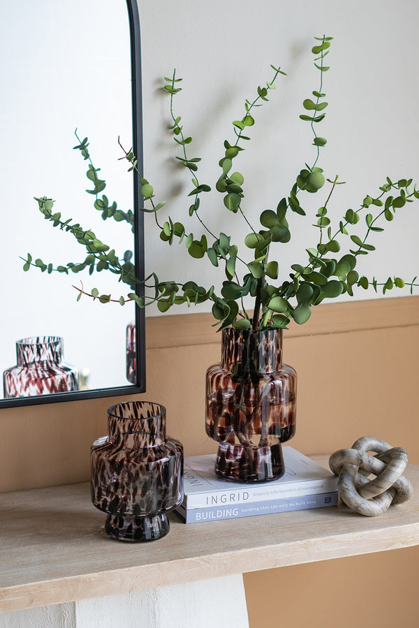 Clear Glass Accent Vase with Artistic Amber Spots for Home Decor and Display