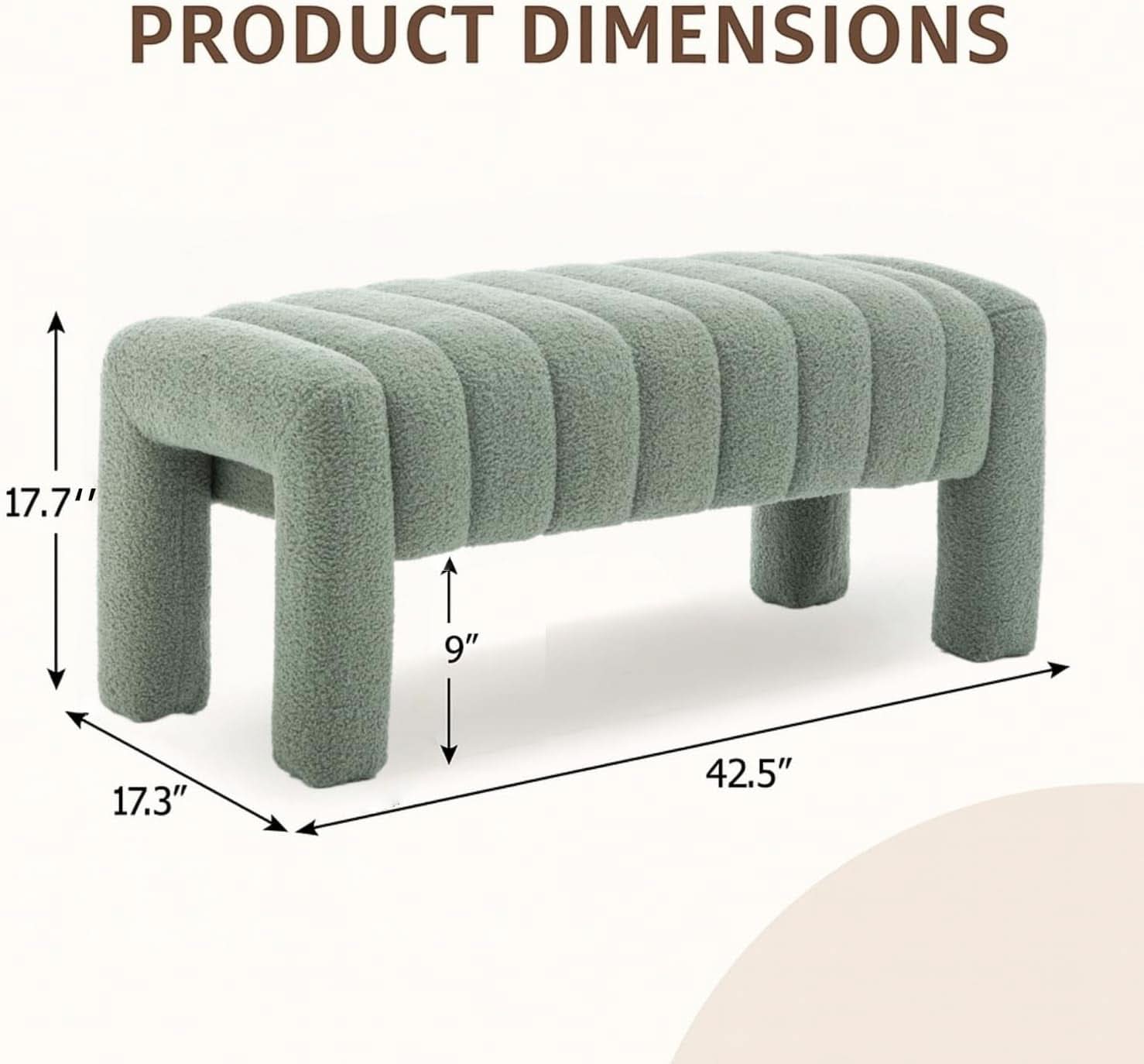 42.5 Inches Upholstered Ottoman Bench Boucle Fabric