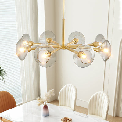 Modern Gold 8-Light Sputnik Chandelier with Clear Glass Shades, Mid-Century Hanging Pendant Light Fixture for Dining Room, Living Room, or Kitchen (Bulb Not Included)