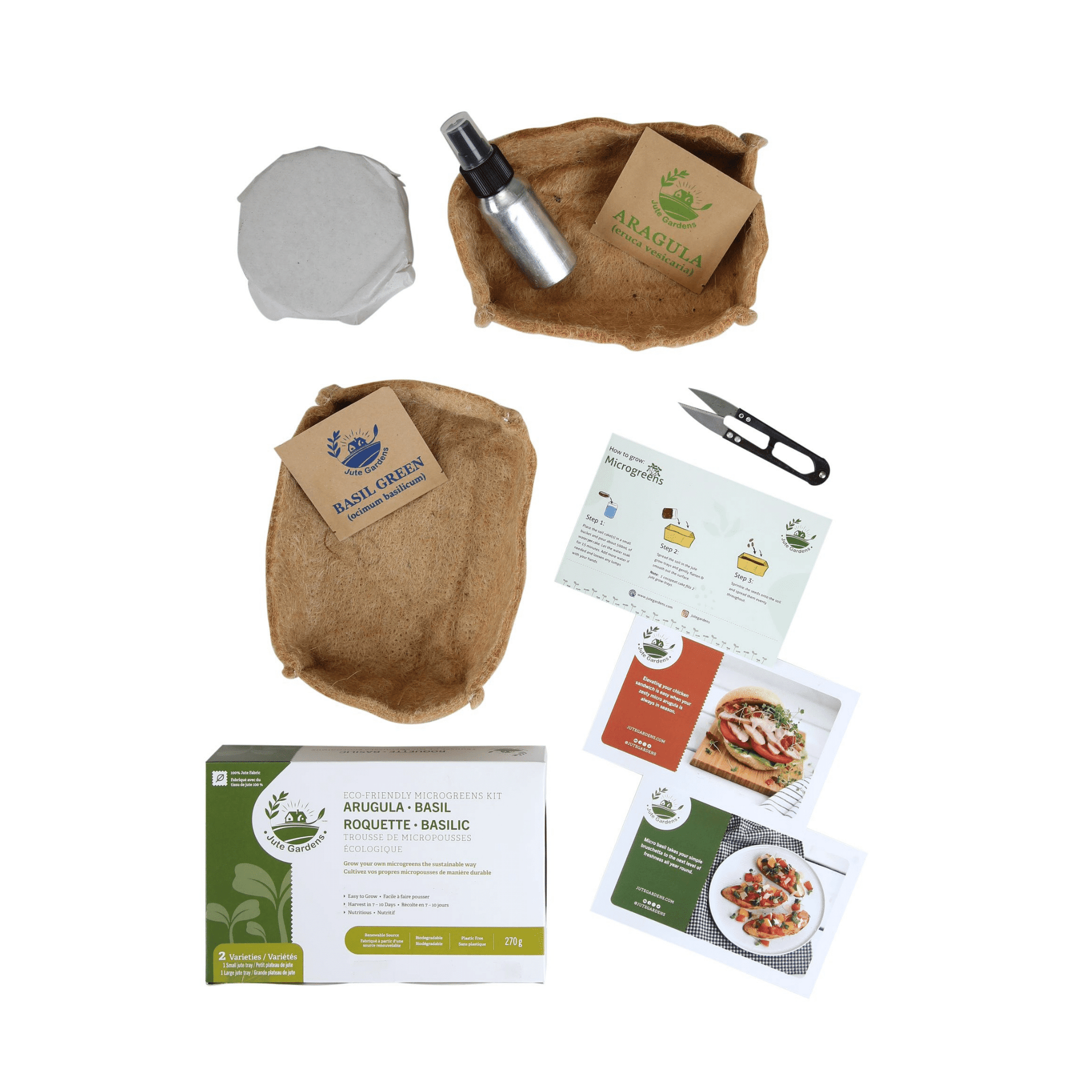 Jute Gardens Microgreen Growing Kit – Basil & Arugula Seeds, Eco-Friendly Indoor Gardening Set