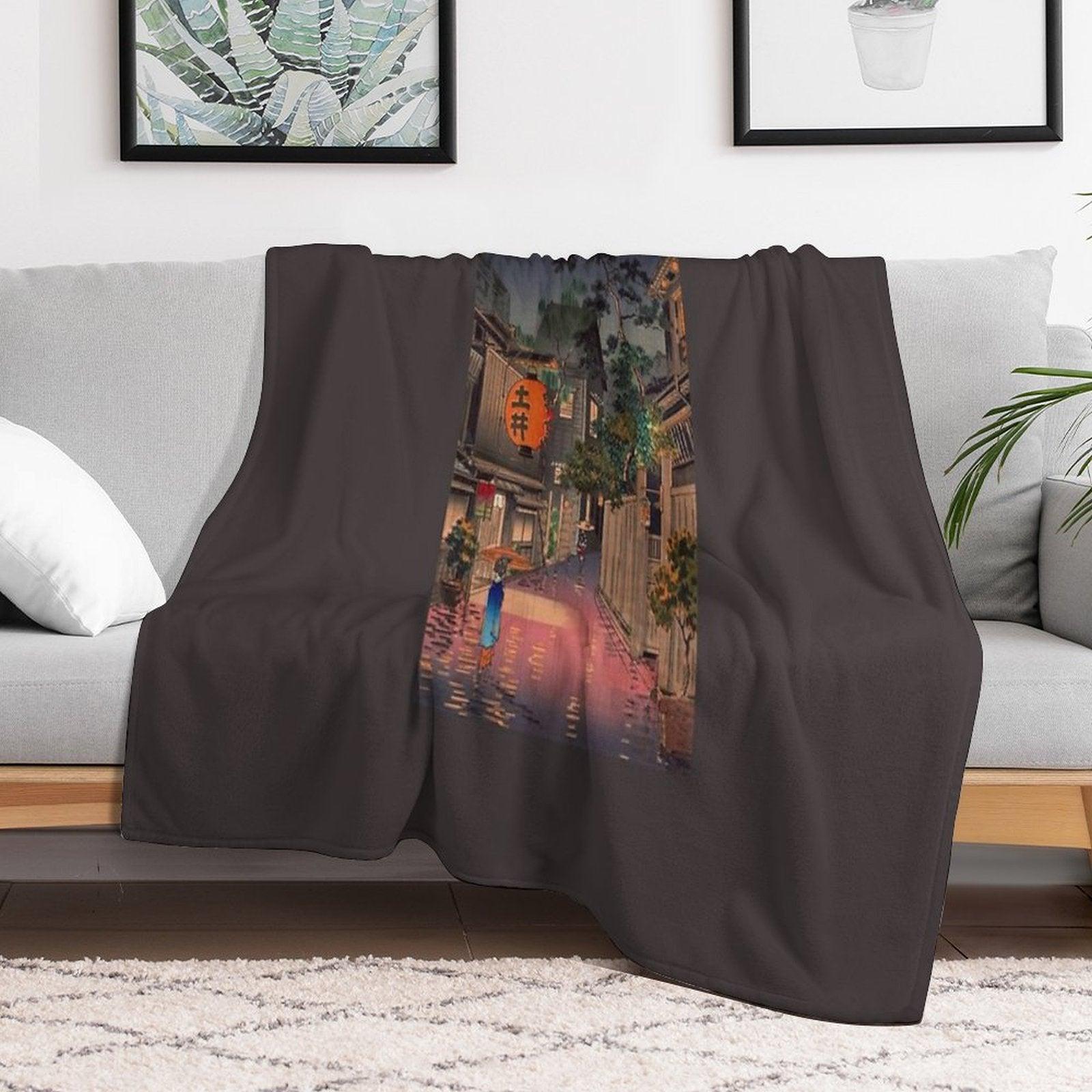 Night Street Rain Throw Blanket
